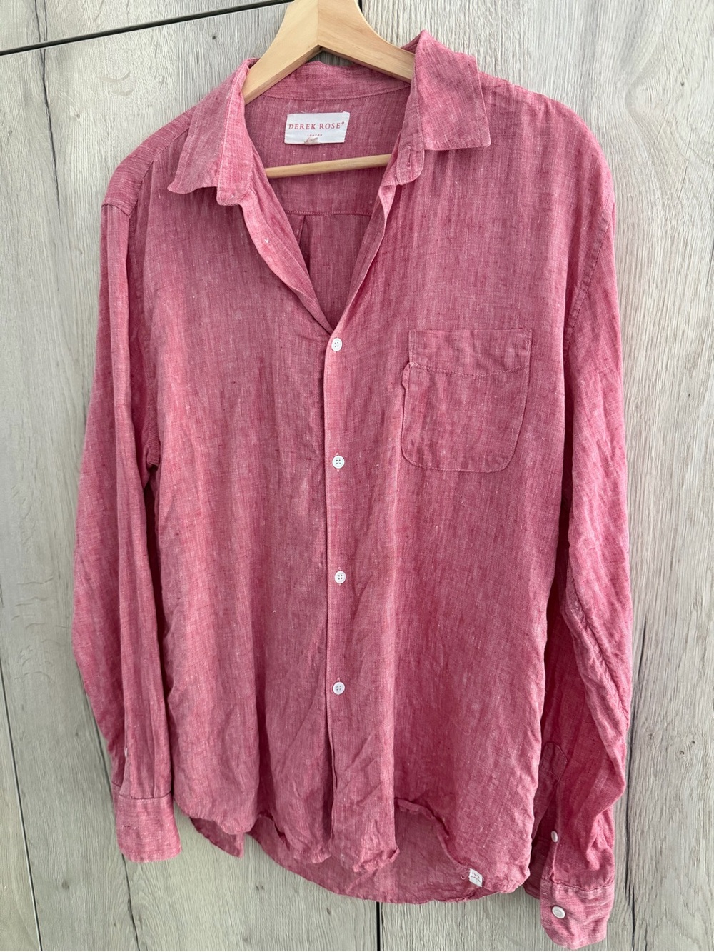 Derek Rose Monaco red linen shirt